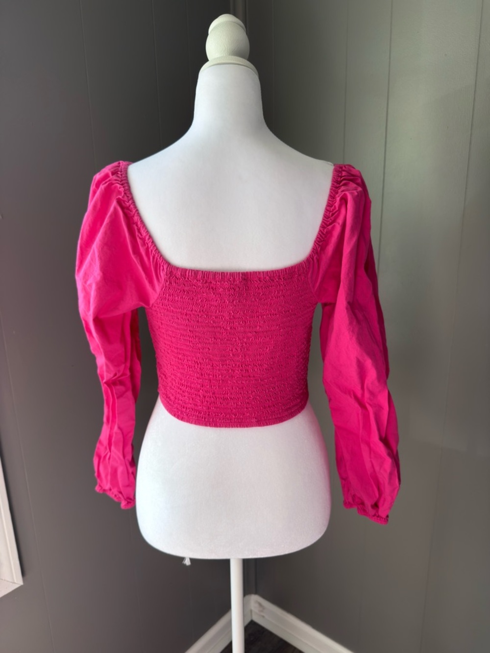 Japna Hot Pink Cropped Square Neck Long Sleeve Top - Picture 4 of 5